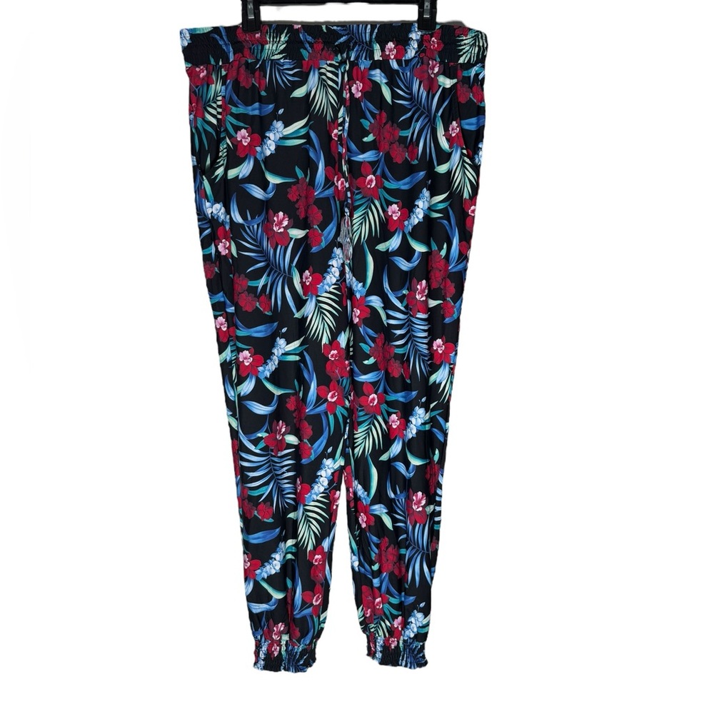 Tommy Bahama Jogger Pants Womens Floral Black Red Designer Drawstring Relaxed